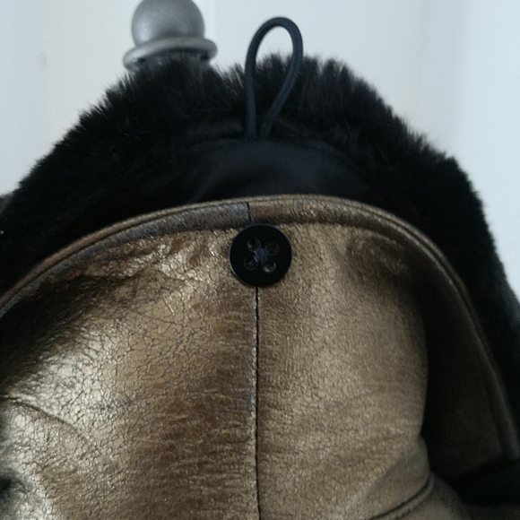 PR NWT@$699 PRICE REDUCEDx2 BurnishedGold LEATHER MotoJacket RemvblFauxFurCollar - Picture 3 of 8